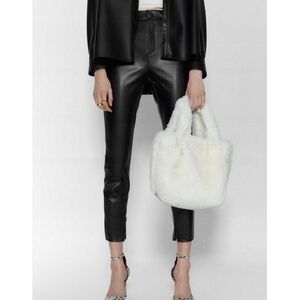 Zara Black Faux Leather Skinny Pants Side Inner Zip Women's Size XL Grunge Punk